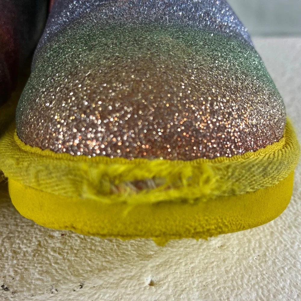 UGG Classic Short Rainbow Glitter Boots Kids Size 1 Yellow 1130784K
